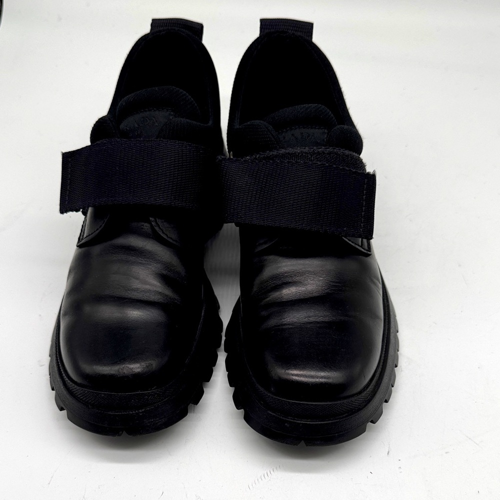 Prada Black Leather Strap Ankle Boots